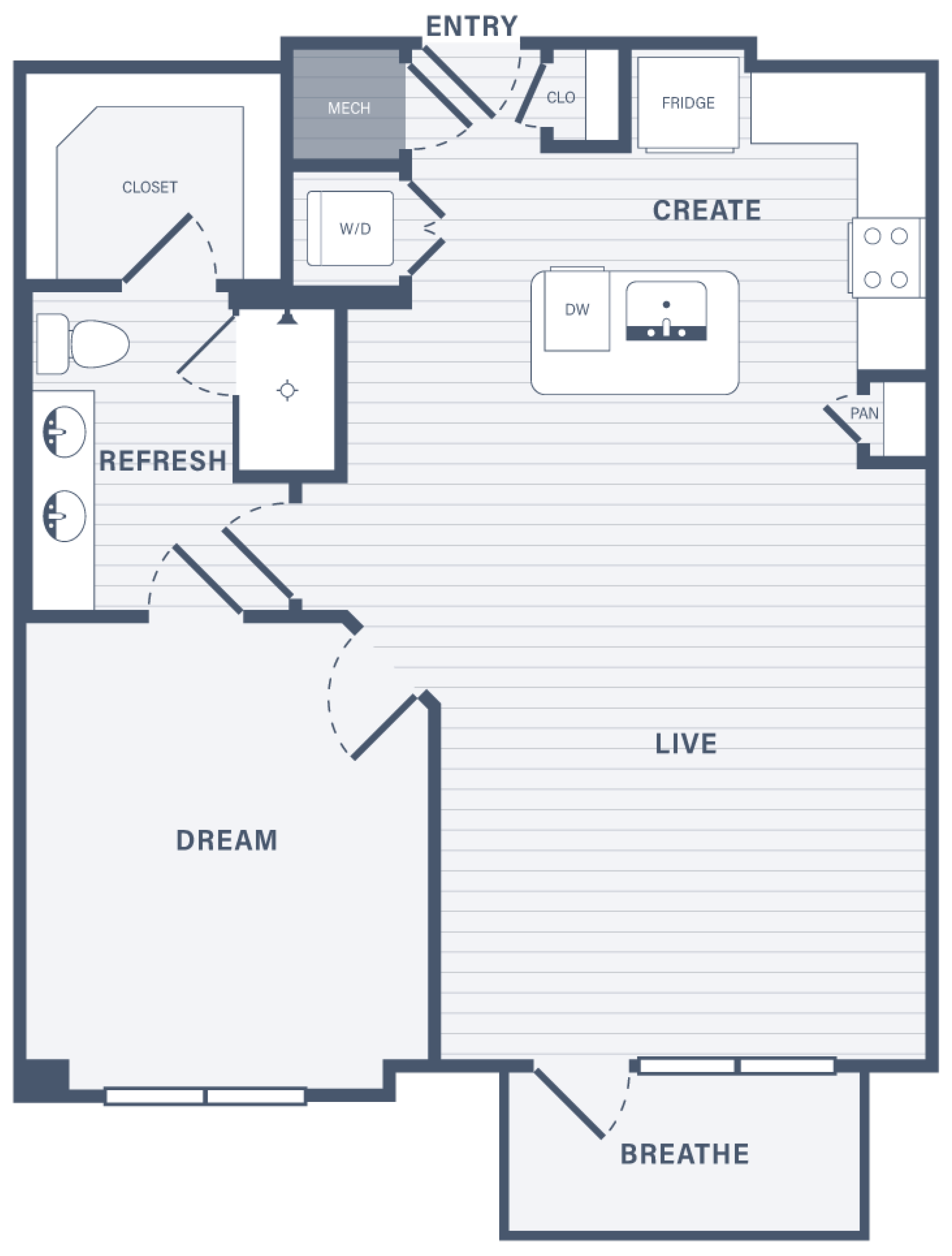 One Bedroom floor plan at 255 Assay Luxury Apartment Community near Humble, Texas