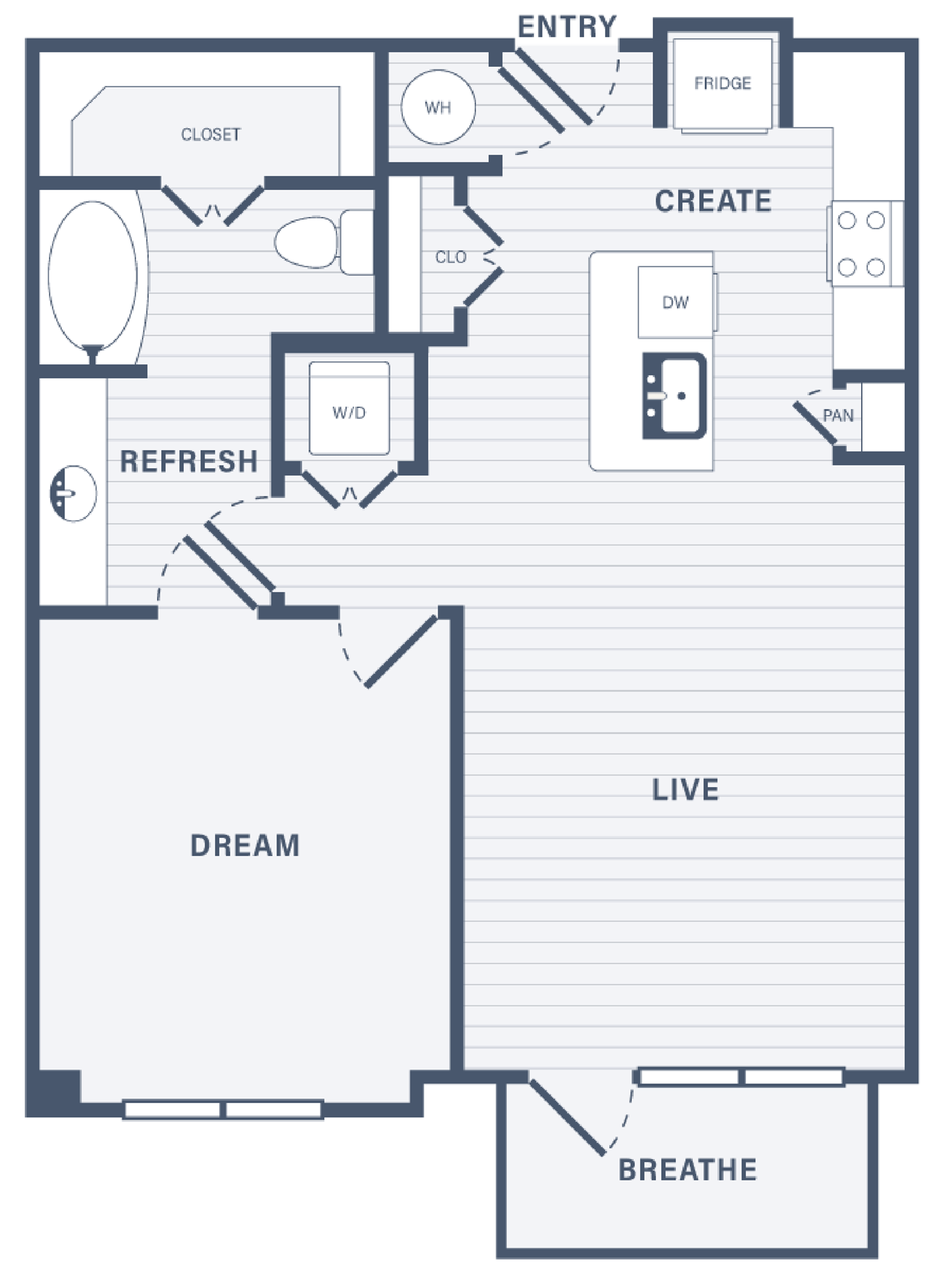 One Bedroom floor plan at 255 Assay Luxury Apartment Community near Humble, Texas