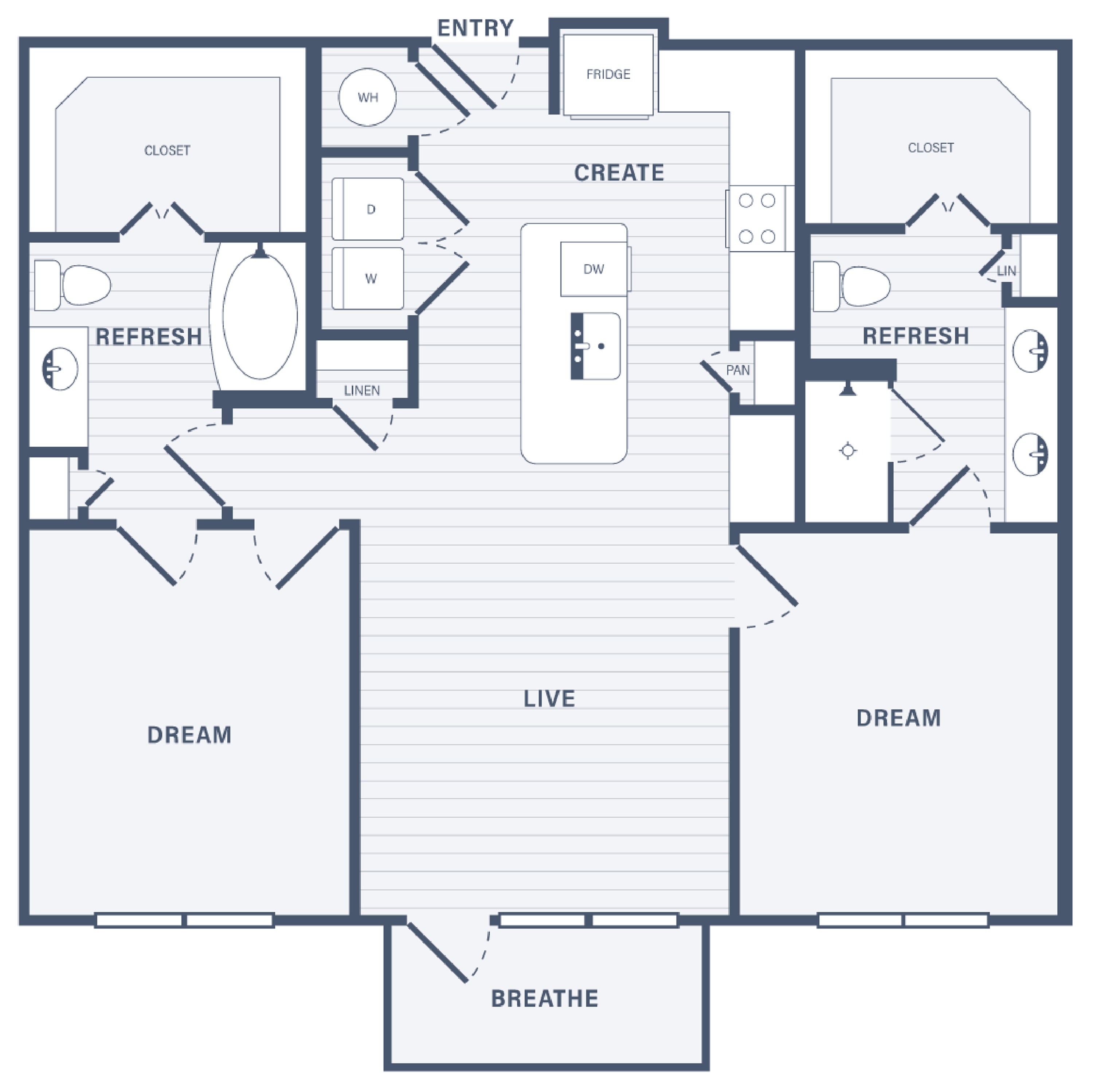 Two Bedroom floor plan at 255 Assay Luxury Apartment Community near Humble, Texas