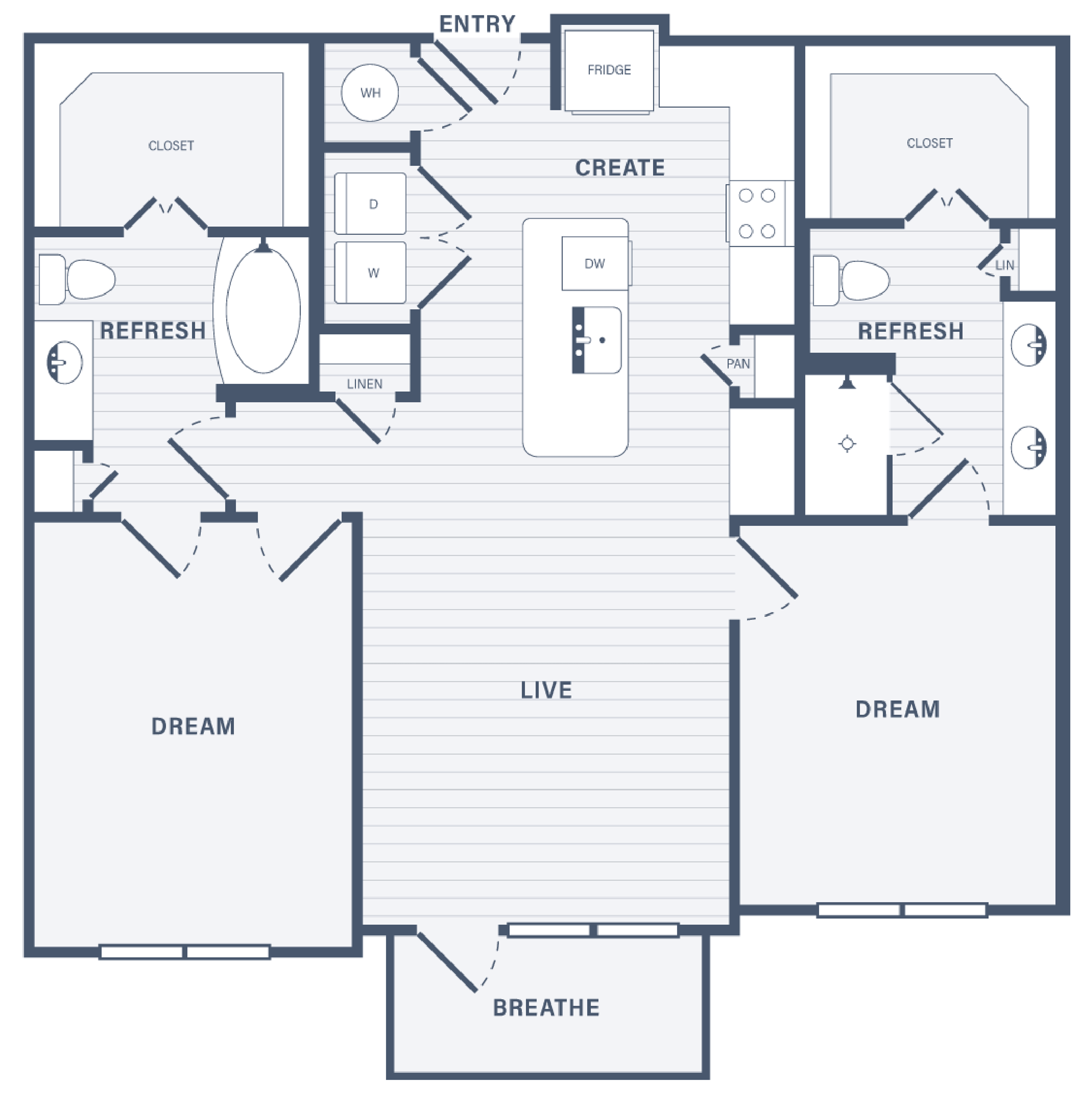 Two Bedroom floor plan at 255 Assay Luxury Apartment Community near Humble, Texas